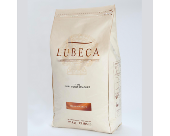 Lubeca Ivory Coast piena kuvertūra, Chips, 35%, 10 kg